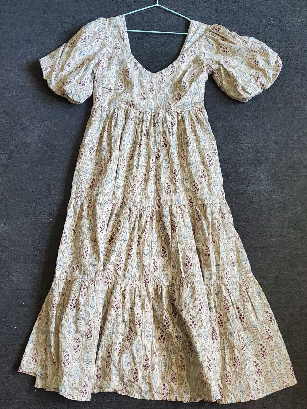 Boho Cream Floral Tiered Maxi Dress with Puff Sleeves